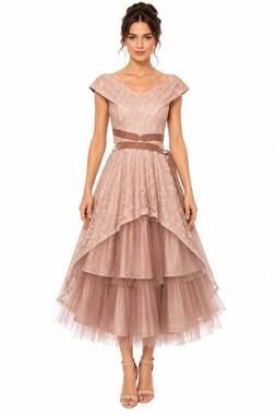 Vintage 1950s 1960s Handmade Champagne Lace Tulle Party Dress XS